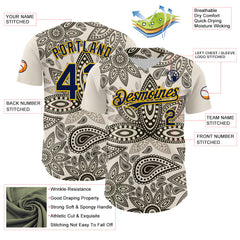 Maxcorners Custom Cream Navy-Yellow 3D Pattern Design Burner Costumes Paisley Bandana Premium Baseball Jersey LM0210