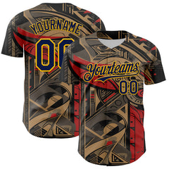 Maxcorners Custom Black Navy-Yellow 3D Pattern Design Burner Costumes Abstract Shape Authentic Baseball Jersey LM0609