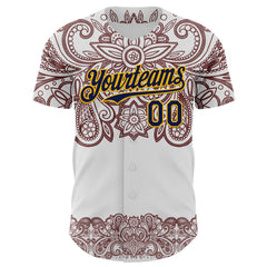 Maxcorners Custom White Navy Red-Yellow 3D Pattern Design Burner Costumes Paisley Bandana Premium Baseball Jersey LM0210