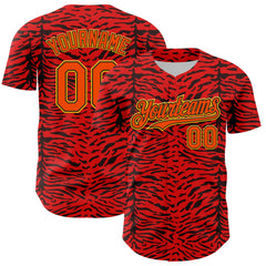 Maxcorners Custom Red Orange Black-Yellow 3D Pattern Design Burner Costumes Animal Tiger Print Premium Baseball Jersey LM0210