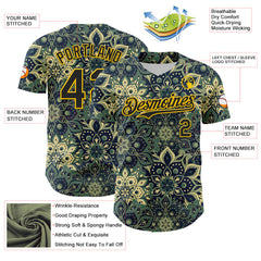 Maxcorners Custom Green Black-Yellow 3D Pattern Design Burner Costumes Paisley Bandana Premium Baseball Jersey LM0210