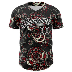 Maxcorners Custom Black White 3D Pattern Design Burner Costumes Paisley Bandana Premium Baseball Jersey LM0210