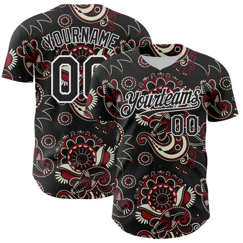 Maxcorners Custom Black White 3D Pattern Design Burner Costumes Paisley Bandana Authentic Baseball Jersey
 LM0609