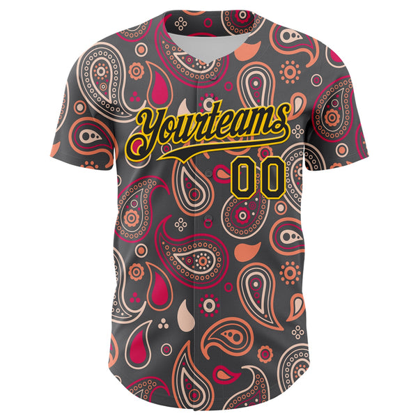 Maxcorners Custom Steel Gray Black-Yellow 3D Pattern Design Burner Costumes Paisley Bandana Premium Baseball Jersey LM0210