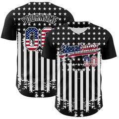 Maxcorners Custom Black USA Flag-White 3D Retro American Flag Authentic Baseball Jersey
 LM0609