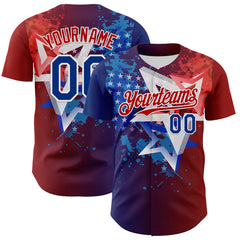 Maxcorners Custom Red Royal-White 3D Gradient American Flag America-Inspired Authentic Baseball Jersey
 LM0609