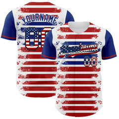 Maxcorners Custom White USA Flag Red Royal-Black 3D Gradient Retro Stripe American Flag Authentic Baseball Jersey
 LM0609