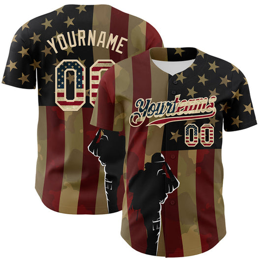 Maxcorners Custom Camo Vintage USA Flag-City Cream 3D American Flag Military Army Authentic Salute To Service Baseball Jersey LM0609