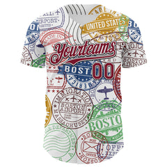 Maxcorners Custom White Crimson-Black 3D Pattern Design Boston Cityscape Stamp Premium Baseball Jersey LM0210