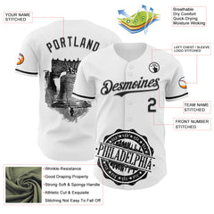 Maxcorners Custom White Black 3D Pattern Design Philadelphia Cityscape Liberty Bell Premium Baseball Jersey LM0210