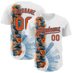 Maxcorners Custom White Orange-Blue 3D Pattern Design Philadelphia Cityscape Skyline Authentic Baseball Jersey
 LM0609