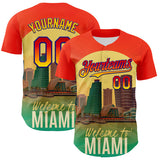 Maxcorners Custom Orange Green Yellow-Dark Purple 3D Pattern Design Gradient Miami Cityscape Sunset Authentic Baseball Jersey
 LM0609