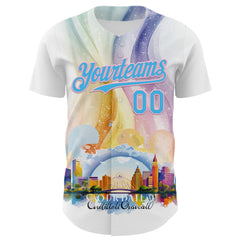 Maxcorners Custom White Sky Blue-Light Pink 3D Pattern Design Orlando Cityscape Skyline Premium Baseball Jersey LM0210