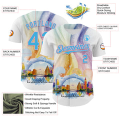 Maxcorners Custom White Sky Blue-Light Pink 3D Pattern Design Orlando Cityscape Skyline Premium Baseball Jersey LM0210