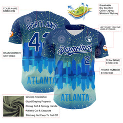 Maxcorners Custom Blue Royal-White 3D Pattern Design Atlanta Cityscape Fireworks Premium Baseball Jersey LM0210