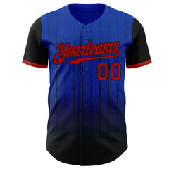 Maxcorners Custom Thunder Blue Red-Black 3D Pattern Design Gradient Geometric Shape Premium Baseball Jersey LM0210