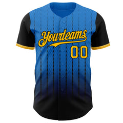 Maxcorners Custom Electric Blue Gold-Black 3D Pattern Design Gradient Geometric Shape Premium Baseball Jersey LM0210