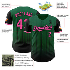 Maxcorners Custom Kelly Green Pink-Black 3D Pattern Design Gradient Geometric Shape Premium Baseball Jersey LM0210