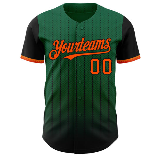 Maxcorners Custom Kelly Green Orange-Black 3D Pattern Design Gradient Geometric Shape Premium Baseball Jersey LM0210