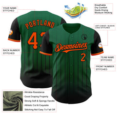 Maxcorners Custom Kelly Green Orange-Black 3D Pattern Design Gradient Geometric Shape Premium Baseball Jersey LM0210