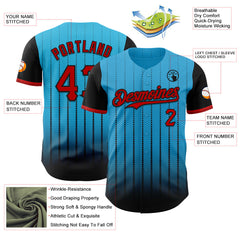 Maxcorners Custom Sky Blue Red-Black 3D Pattern Design Gradient Geometric Shape Premium Baseball Jersey LM0210