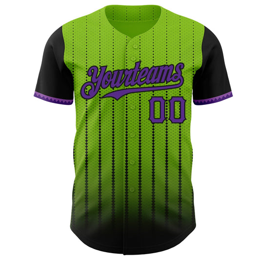Maxcorners Custom Neon Green Purple-Black 3D Pattern Design Gradient Geometric Shape Authentic Baseball Jersey LM2605