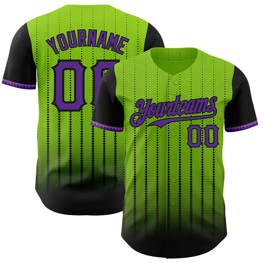 Maxcorners Custom Neon Green Purple-Black 3D Pattern Design Gradient Geometric Shape Authentic Baseball Jersey LM2605