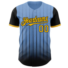 Maxcorners Custom Light Blue Gold-Black 3D Pattern Design Gradient Geometric Shape Premium Baseball Jersey LM0210