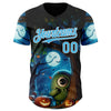 Maxcorners Custom Black Sky Blue-White 3D Halloween Spooky Pumpkin Authentic Baseball Jersey LM2605