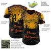 Maxcorners Custom Yellow Black 3D Halloween Spooky Pumpkin Authentic Baseball Jersey LM2605