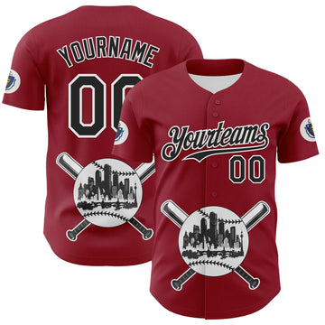 Maxcorners Custom Cardinal Black-White 3D Urban City Edition Sports Premium Baseball Jersey LM0210