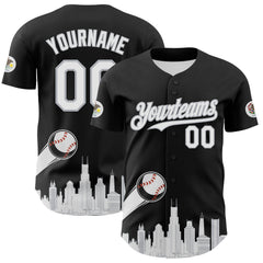 Maxcorners Custom Black White-Gray 3D Urban City Edition Sports Premium Baseball Jersey LM0210