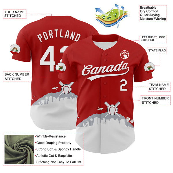 Maxcorners Custom Red White Gray-Black 3D Urban City Edition Sports Premium Baseball Jersey LM0210