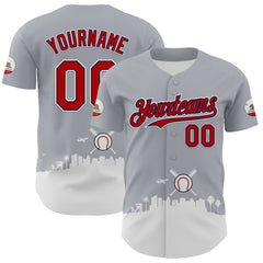Maxcorners Custom Gray Red Black Navy-White 3D Urban City Edition Sports Premium Baseball Jersey LM0210