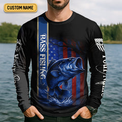 Maxcorners Kiss My Bass Patriotic Fishing Shirt, SPF Shirt, Funny Fishing Shirt, Fishing Shirts For Men, Bass Fishing