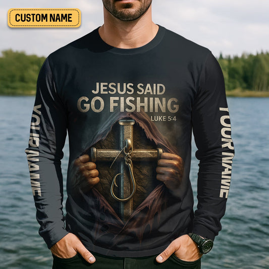 Maxcorners Jesus Said Go Fishing SPF Long Sleeve Shirts, Jesus Fishing Shirt, Fishing Shirts For Men, Fisherman Gift