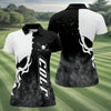 Maxcorners Monochrome Skull Golf Ball Graphic Golf Shirt, Golf Polo For Women, Printed Golf Shirt LM1507