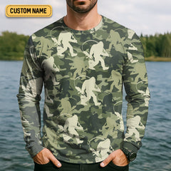 Maxcorners Bigfoot Camo Fishing SPF Shirts, Bassquatch Fishing Shirts, Fishing Shirts For Men, Funny Fisherman Gift