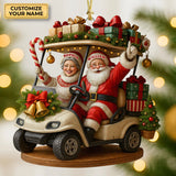 Maxcorners Happy Santa Old Couple On Golf Cart Acrylic Ornaments, Christmas Couple Ornament, Xmas Decorations