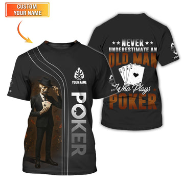 Maxcorners Poker T Shirt  Never Underestimate An Old Man Who Plays Poker Skeleton Card Player Black TeeLM1009