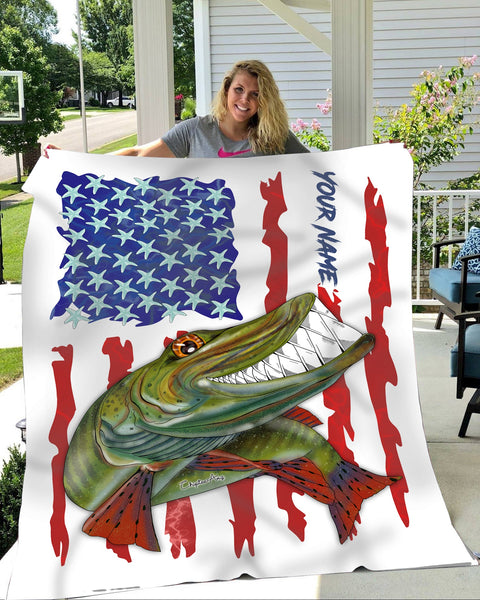 Maxcorners Muskellunge fishing American flag funny Musky art custom name fishing blanket