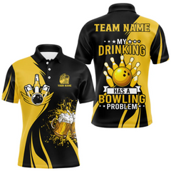 Maxcorners Funny yellow and black Bowling beer shirts for men custom My drinking team has a bowling problem LM2504
