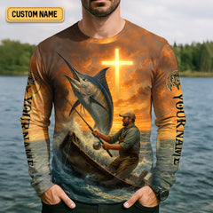 Maxcorners I Catch He Cleans, Jesus Fishing Shirt, Funny Fishing Shirt, SPF Shirt For Men, Gift For Fisherman