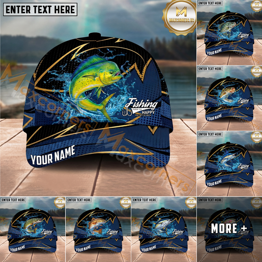 Maxcorners Fishing Water Splash Personalized Name, Team Name Classic 3D Cap (9 Breeds)