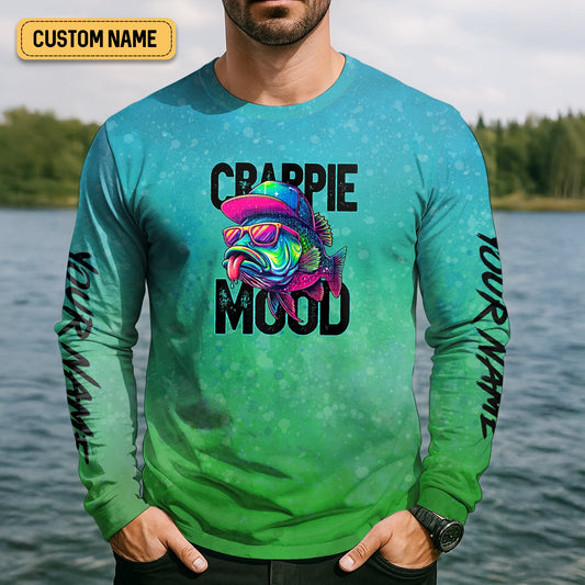 Maxcorners Crappie Mood Green Blue Neon Fishing UPF Shirts, Funny Fishing Shirt, Gift For Fisherman