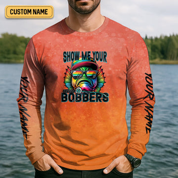 Maxcorners Show Me Your Bobbers Shirt, Orange Neon Men Fishing Shirt, Funny Fishing Shirt, SPF Shirt