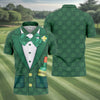 Maxcorners St Patrick's Day Green Shamrock Suit Whiskey Golf Print Golf Shirt, Polo Shirts For Men, Golf Shirts For Men