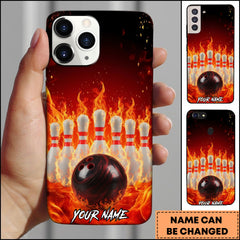 Maxcorners Bowling Flaming Bowling Ball With Pins Fire Effect Personalized Name Phone Case