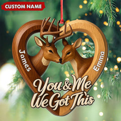 Maxcorners Personalized Couples Deer Christmas Ornament, Custom Heart â€œYou and Me We Got Thisâ€, Custom Name Buck and Doe Gift for Boyfriend Girlfriend MT2411