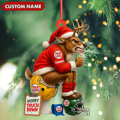 Maxcorners Personalized Football Christmas Ornament, Custom Reindeer Santa Touchdown Decoration, Funny Custom Name Team Logo Gift MT2411